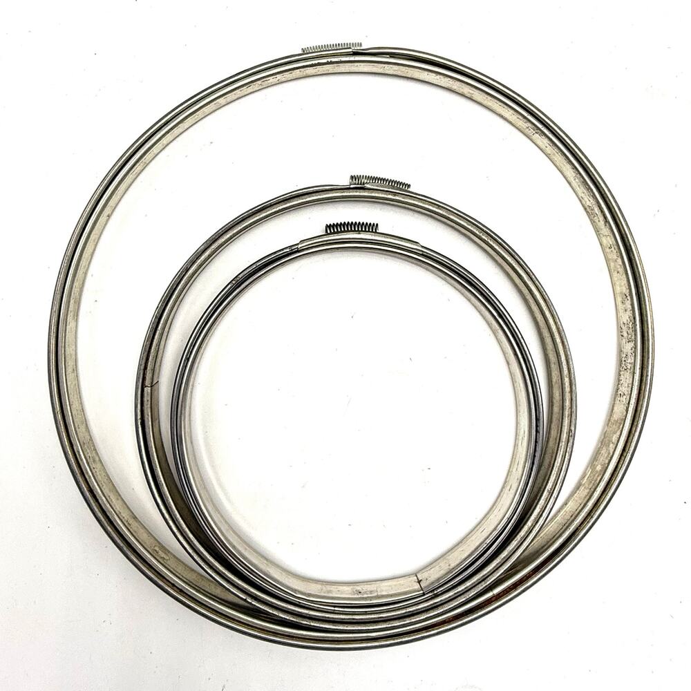 3 Vintage Metal Embroidery Hoops 8” 6” 5” Circles Spring Tension Cork Lined
